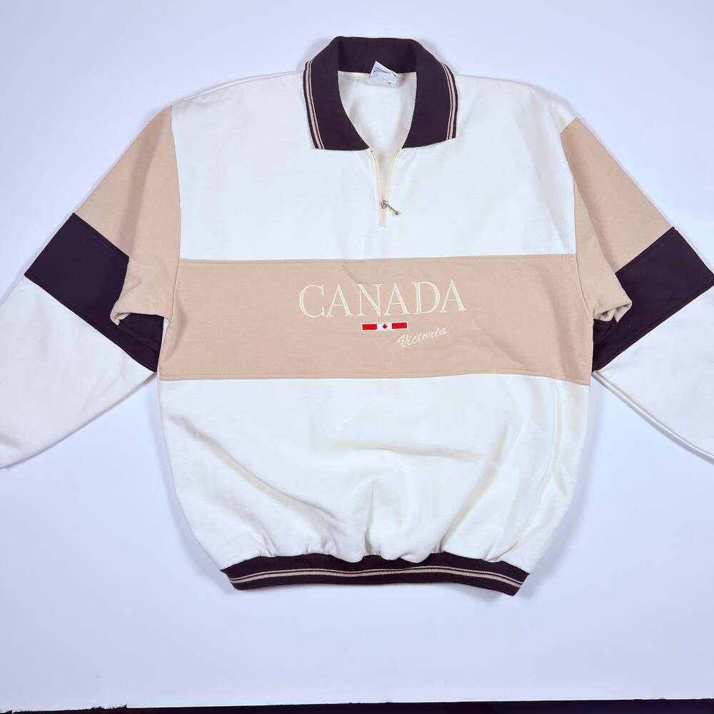 Vintage 90s Cityscape Victoria Canada Color Block Quarter Zip Sweatshirt